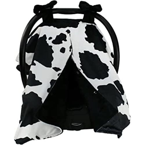 Dear Baby Gear Car Seat Cover for Boys & Girls - Baby Carseat Canopy w/Snap Opening - Infant Seat Cover -Nursing Covers - Newborn Carrier Canopy - 40x30" (Black and White Holstein Cow with Bows)