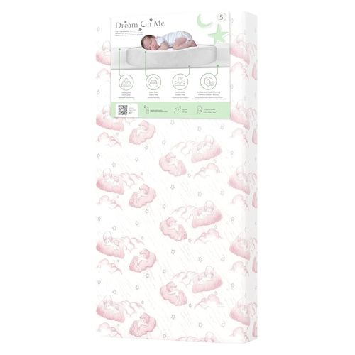 Dream On Me 2 in 1 Serene Snooze Crib and Toddler Mattress in Pink Cloud