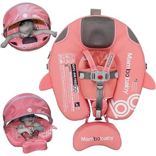 Mambobaby Float with Removable UPF50+ UV Sun Protection Canopy, Infant Pool Float Swimming Float with Tail & Adjustable Safety Seat, Baby Floats for Pool Bathtub (Narwhal Pink-L03NPCTLURBKMF01L03)