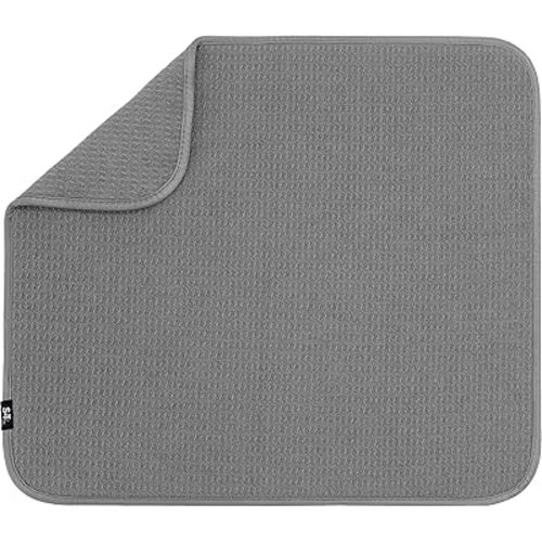 S&T INC. Dish Drying Mat, Highly Absorbent Microfiber Kitchen Counter Mat, Dish Drying Pad for Dishes, Utensils, Pots and Pans, Large 16" x 18", Grey