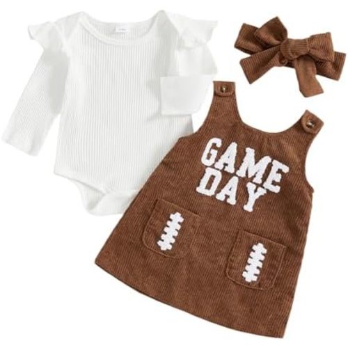 MoZiKQin Baby Girl Halloween Outfit Long Sleeve Ribbed Romper Ghost Embroidery Overall Dress Headband Cute Fall Clothes