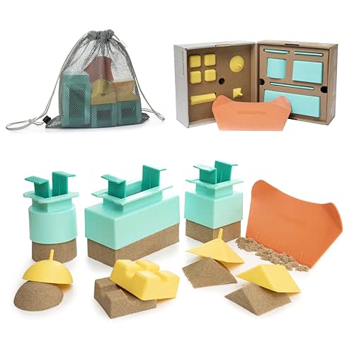 Sand Pal Beach Toys for Kids - 9 Pieces Travel-Friendly Snow Toys for Kids Ages 3-12 - Outdoor & Indoor Play Sandbox Toys Set - Sand/Snow Castle Building Molds & Tools Kit for Adults with Mesh Bag