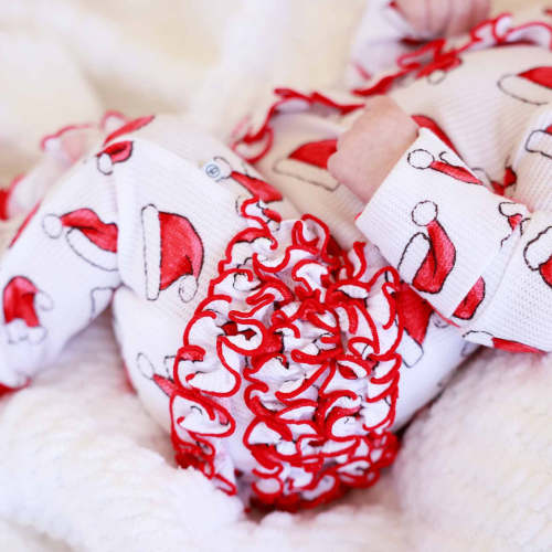 Santa Baby Bamboo Waffle Zipper Ruffle Footie