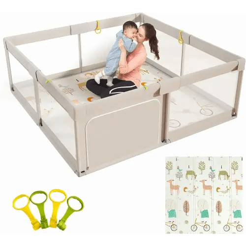 Mloong Baby Playpen with Mat, 59x59 Inches Extra Large Playpen for Babies and Toddlers, Indoor & Outdoor Activity Center, Safety Baby Fence
