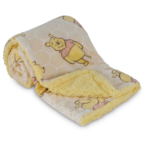 Disney Character Fuzzy Double Sided Mink and Sherpa Baby Blanket, Ultra-Soft and Plush Mink Sherpa Newborn Throw for Infants, Measures 30x40 (Mickey, Minnie, Pooh, Dumbo)