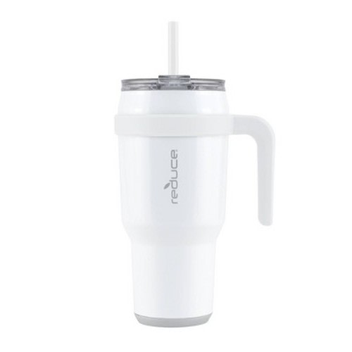 Reduce 40oz Cold1 Vacuum Insulated Stainless Steel Straw Tumbler Mug White: Dishwasher-Safe, Dual Lid Openings