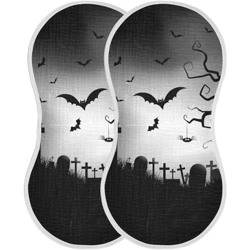Kigai Halloween Bat Castle Muslin Baby Burp Cloths, Large Absorbent Cotton Muslin Burp Cloths Set of 1, Washcloths, Face Towel, Bibs for Newborn Boys Girls, 11 x22 Inch