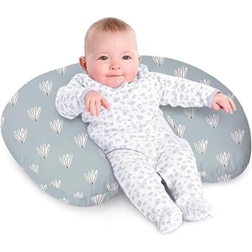 Little Grape Land Nursing Pillow, Breastfeeding Pillows, Baby Support Pillow for Nursing, Bottle Feeding, Tummy Time with Machine Washable Cover & Breathable Filling (Grey Dandelion)