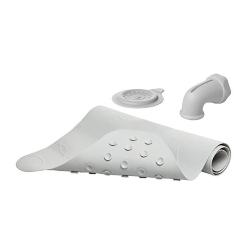 Ubbi Bath Drain Cover, Spout Guard & Bath Mat Bundle, Baby and Toddler Bath Time Accessories, Gray