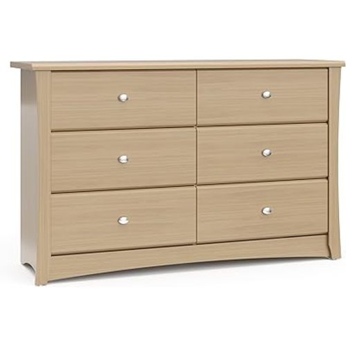 Storkcraft Crescent 6 Drawer Double Dresser (Driftwood) – GREENGUARD Gold Certified, Nursery Dresser for Kids Bedroom