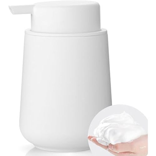 Matte White Foaming Hand Soap Dispenser Plastic 11 oz - Modern Minimalist Style for Bathroom & Kitchen Countertop Refillable