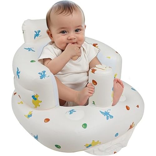 Inflatable Baby Chair with Built in Pump for Babies 3 Months & Up, Baby Floor Seats for Sitting Up, Blow Up Baby Seats for Infants - Dinosaur