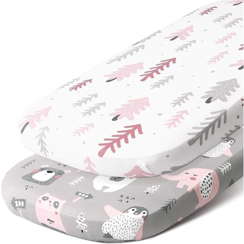 Stretch Fitted Bassinet Sheet Set BROLEX 2 Pack Cradle Sheets for Bassinet Pad/Mattress,Unisex Boys Girls,Ultra Soft,Jungle Animals