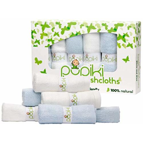 Organic Bamboo Baby Washcloths – Soft Baby Wash Cloths for Face & Body, Gentle on Sensitive Skin – Organic Baby Towels with Bamboo Made From Rayon Fiber & Bonus Machine Washable Bag by Pupiki 10 x 10” - Blue