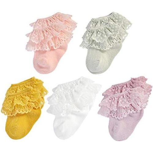 EPEIUS Baby-Girls Eyelet Frilly Lace Socks,Newborn/Infant/Toddler/Little Girls (Pack of 2/3/4/6)