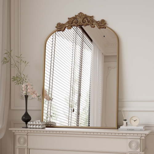 BEAUTYPEAK 38"x24" Wall Decor Mirror Arched Metal Vintage Bathroom Mirror,Bronze