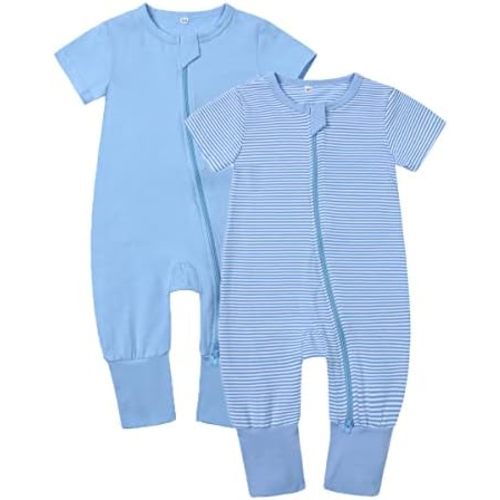 Feidoog Toddler 2 Pack Baby Zipper Rompers Cotton Short Sleeve One Piece Jumpsuit Outfits