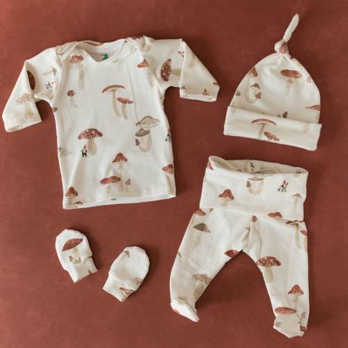Mushroom Baby Outfit Set Pants Shirt Hat Mittens Gender Neutral Baby Gift Set Hospital Coming Home Set Baby Shower Gift Preemie Baby Outfit