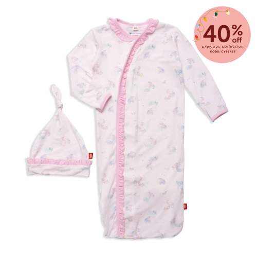 forget me not modal magnetic cozy sleeper gown + hat set with ruffles – Magnetic Me