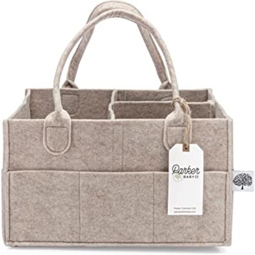 Parker Baby Diaper Caddy - Nursery Storage Bin and Car Organizer for Diapers and Baby Wipes - Oatmeal