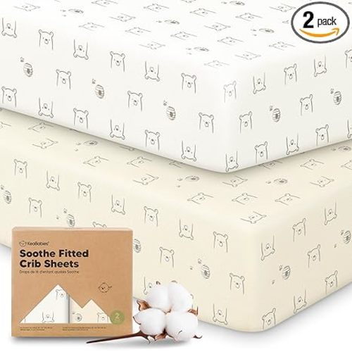 KeaBabies 2-Pack Organic Crib Sheets for Boys, Girls - 52x28 Fitted Crib Mattress Sheet Neutral, Breathable Jersey Cotton Cover for Baby Bed, Toddler Mattress, Soft & Cute Prints (Bumble Bear)