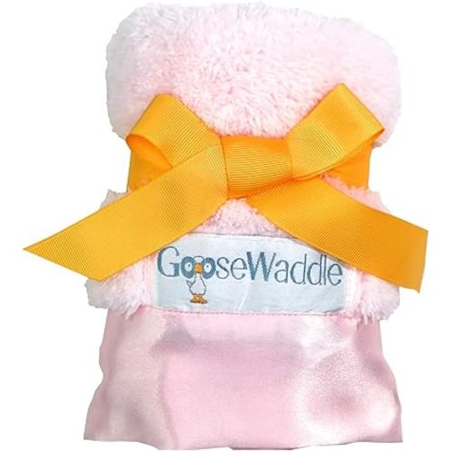 GooseWaddle Luxury Silky Smooth, Satin Trimmed Baby Blankie, 100% Polyester Machine Washable Blanket, Soothing Nursery Blankie for Girl (14x14 Inches) Pink