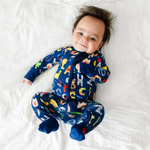Little Sleepies Navy Alphabet Friends Bamboo Viscose Zippy