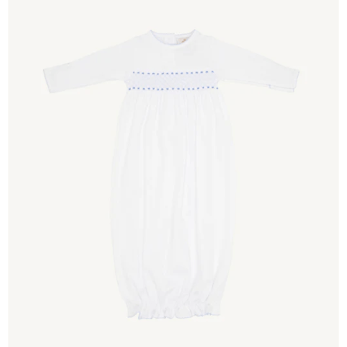 Sweetly Smocked Greeting Gown - Worth Avenue White with Buckhead Blue