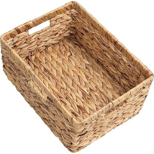 StorageWorks Large Rectangular Wicker Basket, Water Hyacinth Storage Basket with Built-in Handles, 1 Pack