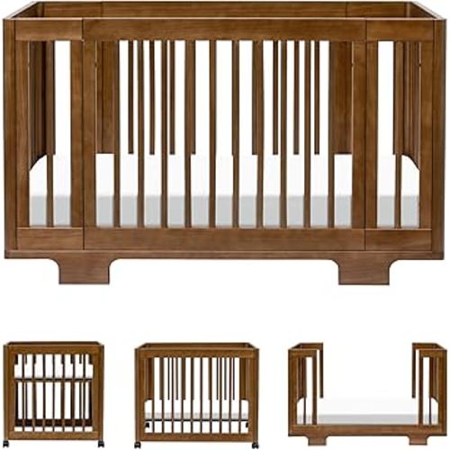 Babyletto Yuzu Convertible All-Stages Bassinet, Midi, Standard Crib in Natural Walnut, Greenguard Gold Certified, Portable & Adjustable with Conversion Kits and Pads Included