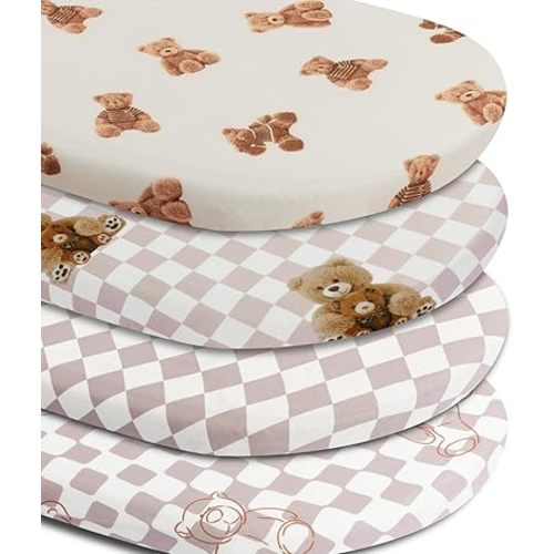 Fitted Baby Neutral Bassinet Sheets Bear and Buffalo Check Plaid Breathable Unisex Baby Sheet Set for Boys or Girls
