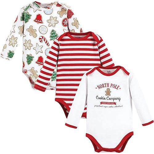 Touched by Nature Unisex Baby Organic Cotton Long-Sleeve Bodysuits, Christmas Cookies, Size 3-6 Months