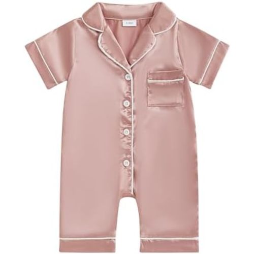 Multitrust Newborn Baby Girl Boy Silk Pajamas Rompers Button Down Short Sleeve Satin Infant Pjs One Piece Jumpsuit Shorts