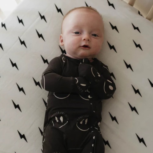 White Lightning Bolt Crib Sheet