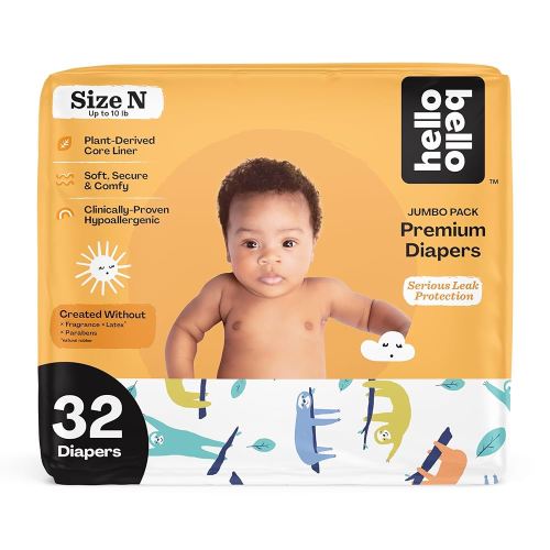 Hello Bello Premium Baby Diapers Size Newborn, 32 Count of Disposable, Extra-Absorbent, Hypoallergenic Baby Diapers with Snug and Comfort Fit, Sleepy Sloth