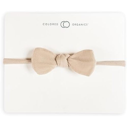 Colored Organics Baby Organic Cotton Dainty Bow Headband - Infant Girls - Clay Muslin