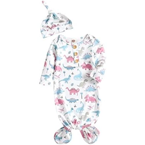 Newborn Knotted Gown Soft Cotton Baby Set Floral Onesie Girls and Boys Sleeper Nightgown