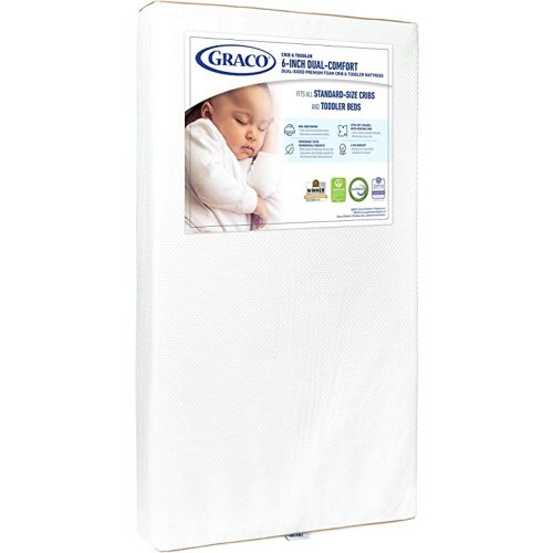 Graco 6-Inch Dual-Comfort Crib & Toddler Mattress - GREENGUARD Gold and OEKO-TEX STANDARD 100 Certified, CertiPUR-US Certified Foam, 2-Sided Mattress Fits Crib & Toddler Bed, Waterproof Sleep Surface