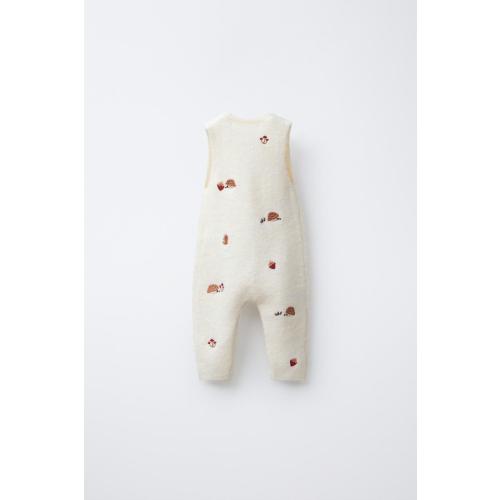 EMBROIDERED HEDGEHOG KNIT OVERALLS - Ecru | ZARA United States