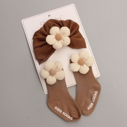 Baby Flower Turban Hat and Socks Set