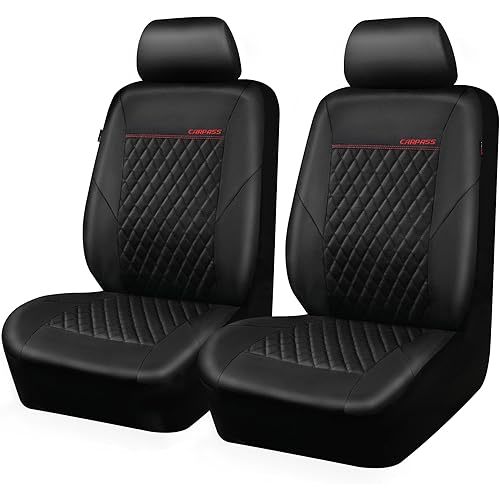 CAR PASS Quilting Leather Seat Cover Two Front Seats Only, Universal Fit Automotive Front Seat Covers Waterproof Deluxe PU Premium Vinyl Luxury for Cars Sedan Van SUV Airbag Compatible 2 Pieces,Black