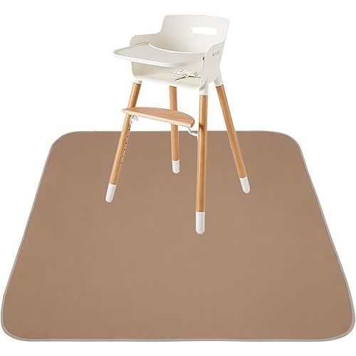 Baby Splat Mat for Under High Chair/Arts/Crafts, Triluby 51" Waterproof Non Slip Food Splash Mat for Eating Mess, Washable Weaning Mat Reusable Spill Floor Protector (Brown)