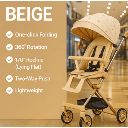 Baby Stroller Easy To Fold Portable Sit And Lie Down Reversible Two Way Stroller Lightweight Toddler Stroller with Seat Cushion