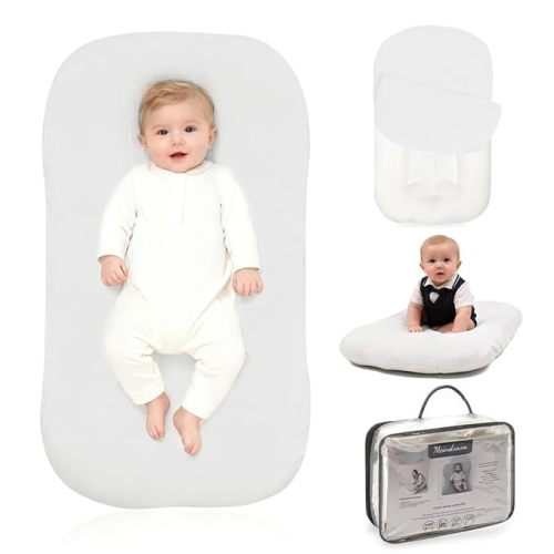 Baby Lounger - Snuggle Cozy Me Infant Lounger for Newborns | Breathable & Soft, Portable Awake-Time Pad, Essential Baby Gift- White (Lounger Cover Included)