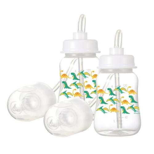 Hands-Free Baby Bottle - Anti-Colic Self Feeding System 4 oz (2 Pack - Dinosaur)