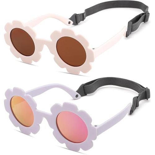 Hycredi Flexible Bendable Flower Baby Polarized Sunglasses with Strap for Newborn Infant Girls Age 0-24 Months
