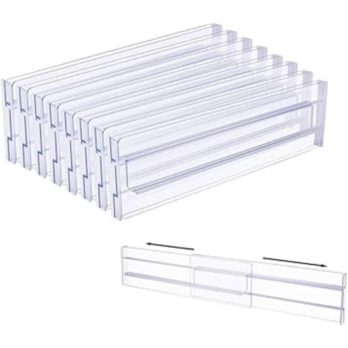 Drawer Dividers Organizers 8 Pack, Adjustable 3.2" High Expandable from 12.2-21.4" Kitchen Drawer Organizer, Clear Plastic Drawers Separators