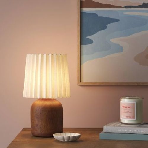 Mini Dark Faux Wood Table Lamp with Pleated Shade - Room Essentials™