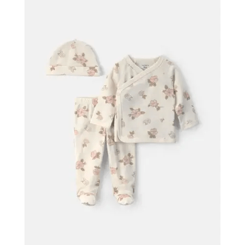 Baby Girl 3-Piece Floral Long-Sleeve Top & Pant Set - Ivory | Carter's