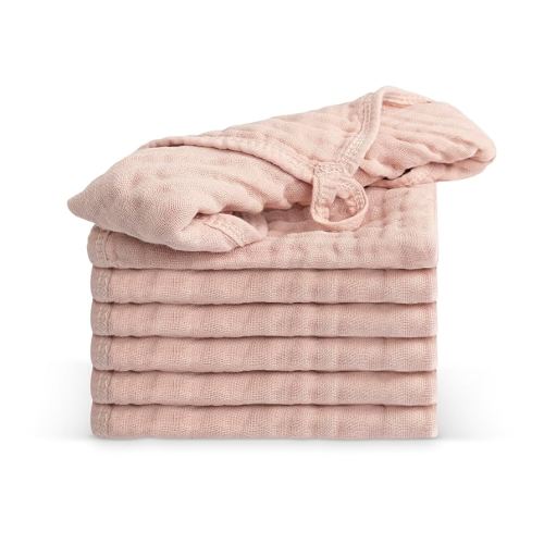 100% Cotton Baby Burp Cloths 10"x10" (8 Pack) Snuggle Comfort Muslin Washcloths - Newborn Baby Must Haves & Registry Gifts - Easy to Clean Cloth for Babies, New Born Boy & Girl (Blush)